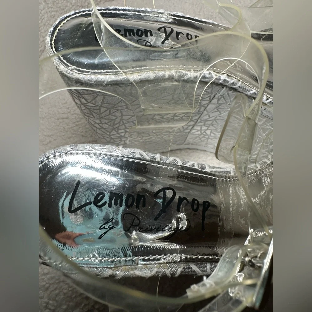 Lemon Drop‎ by Privileged Dolls Kill platform sandals silver white clear 7.5 8
